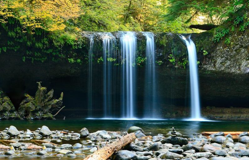 Waterfall - long-exposure photo of lake with waterfall at daytime
